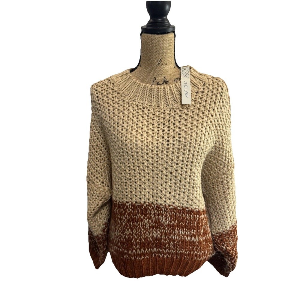 She + Sky Brand Size Large Chunky Earth Tone Sweater
